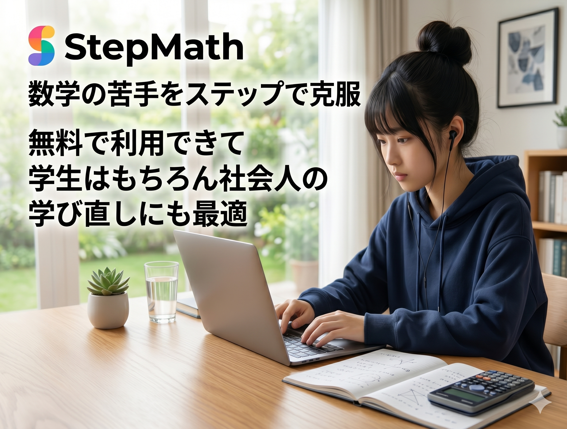 StepMathで数学の苦手をステップで克服できることを訴求するサムネイル画像